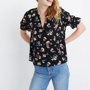 Madewell Silk Notched Ruffle-Cuff Top in Carnation Toss